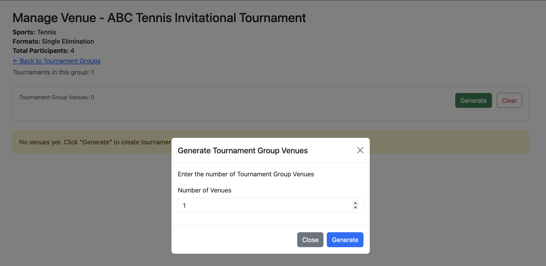 Tournament group venue