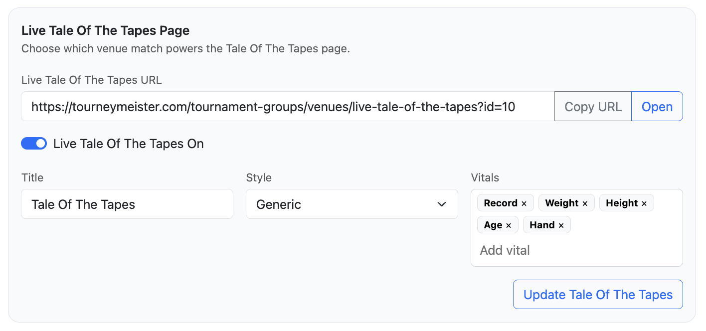 Tournament Director Tale of the tapes
